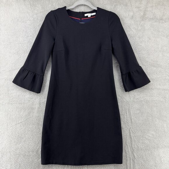 Boden Dress Womens 2R Black Ponte Stretch Sheath Crew Neck 3/4 Flutter Sleeve - Picture 1 of 16